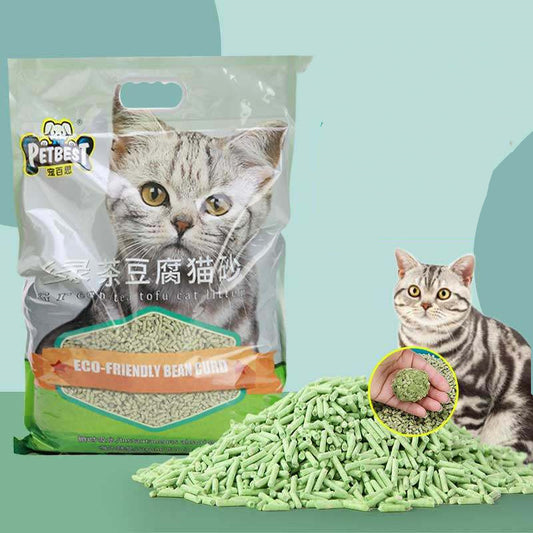 6L Green Tea Tofu Cat Litter Clumps | Dust-Free & Deodorizing | Free Shipping - Cat Supplies