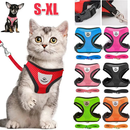 Cat Dog Adjustable Polyester Vest Along Harness with Lead Leash