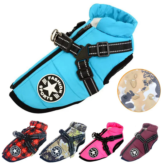 Waterproof Pet Jacket With Harness For Dogs