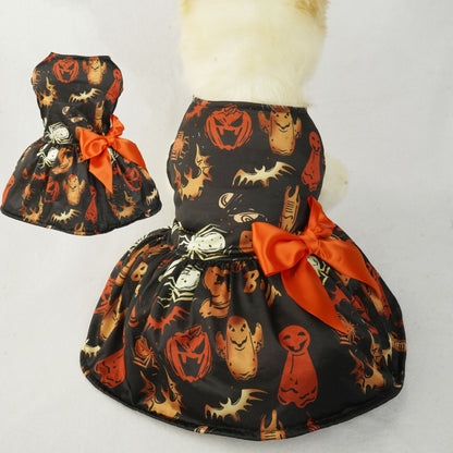 Haustierkleid mit Halloween-Kürbis-Print | Kostüm für kleine Hunde und Katzen | Partykleidung aus Netzstoff